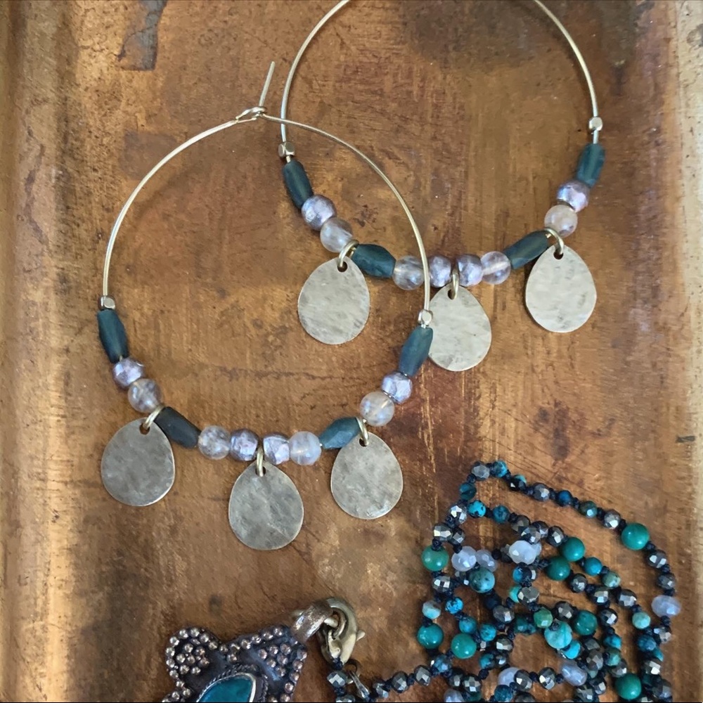 Handmade crystal and jade hoop earrings